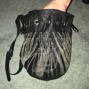 Black hobo bag with silver accents